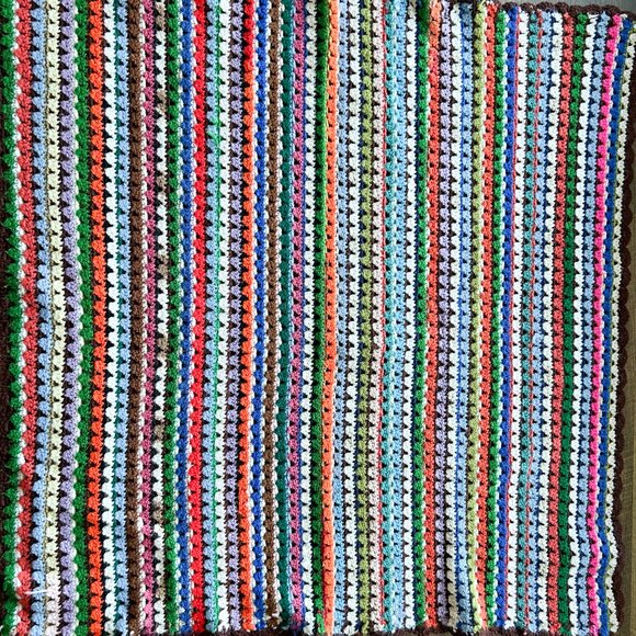 Vintage Knitted Blanket, 1970s Style, Funky Blanket, Handmade Hand Knit Blanket - Picture 6 of 6